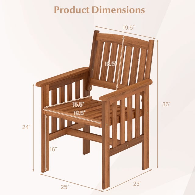 Costway - Patio Chairs Set of 2 Outdoor Solid Wood Chairs with Slatted Seat and Inclined Backrest