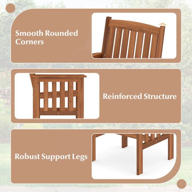 Costway - Patio Chairs Set of 2 Outdoor Solid Wood Chairs with Slatted Seat and Inclined Backrest