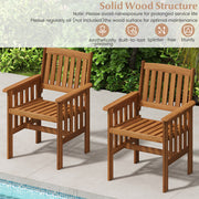 Costway - Patio Chairs Set of 2 Outdoor Solid Wood Chairs with Slatted Seat and Inclined Backrest
