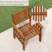 Costway - Patio Chairs Set of 2 Outdoor Solid Wood Chairs with Slatted Seat and Inclined Backrest