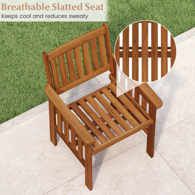 Costway - Patio Chairs Set of 2 Outdoor Solid Wood Chairs with Slatted Seat and Inclined Backrest