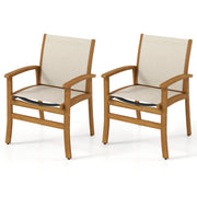 Costway - Patio Chairs Set of 2 Acacia Wood Armchairs with Breathable Fabric Back and Seat-Yellow