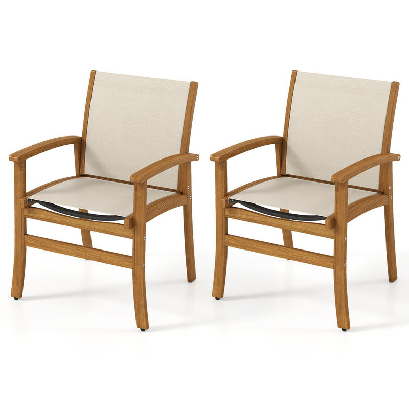 Costway - Patio Chairs Set of 2 Acacia Wood Armchairs with Breathable Fabric Back and Seat-Yellow