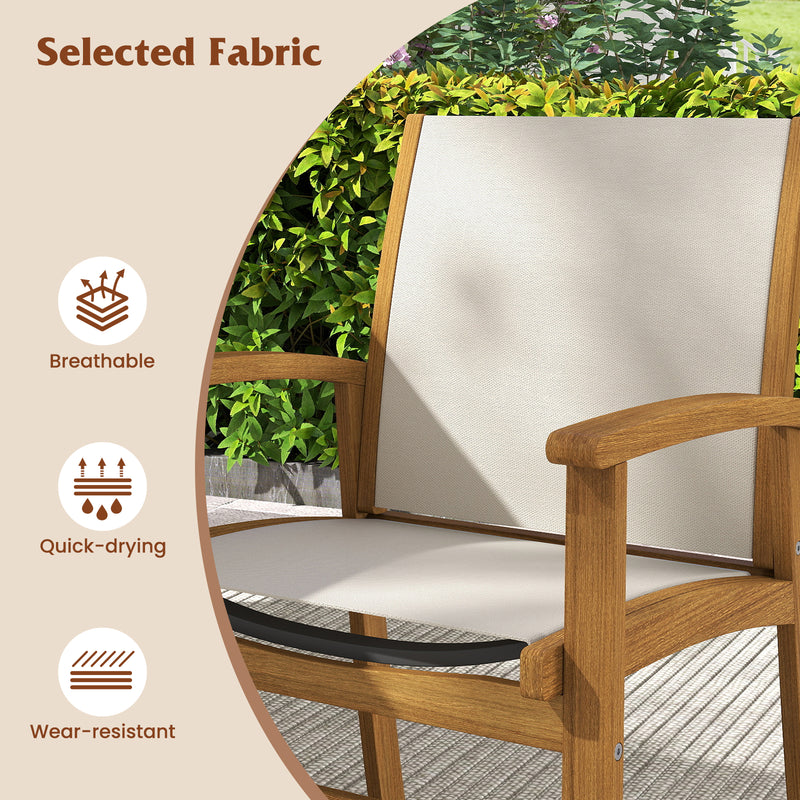 Costway - Patio Chairs Set of 2 Acacia Wood Armchairs with Breathable Fabric Back and Seat-Yellow
