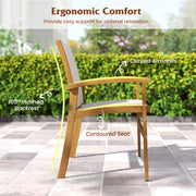 Costway - Patio Chairs Set of 2 Acacia Wood Armchairs with Breathable Fabric Back and Seat-Yellow