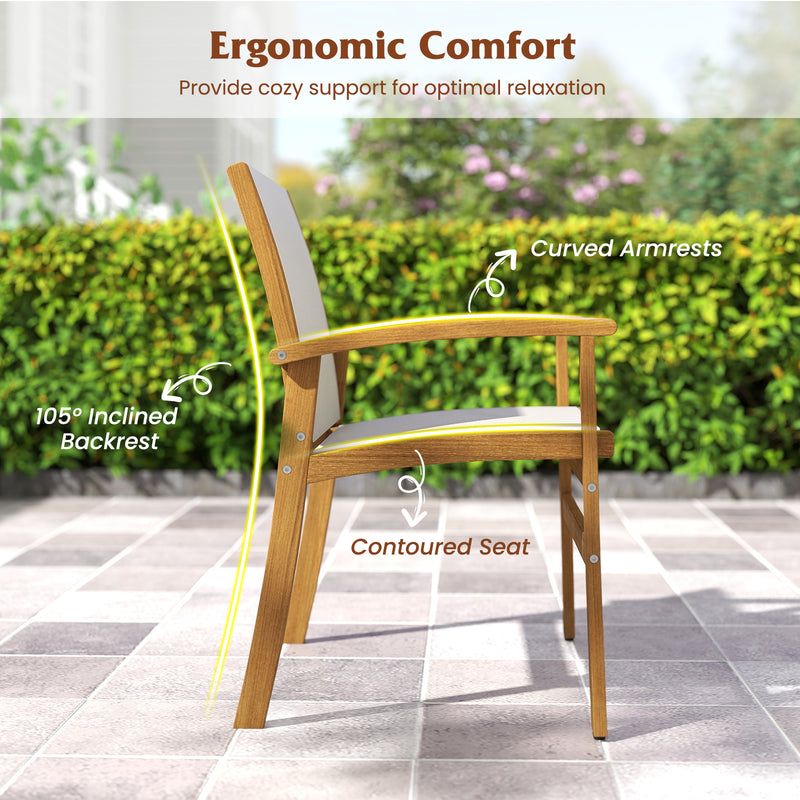 Costway - Patio Chairs Set of 2 Acacia Wood Armchairs with Breathable Fabric Back and Seat-Yellow