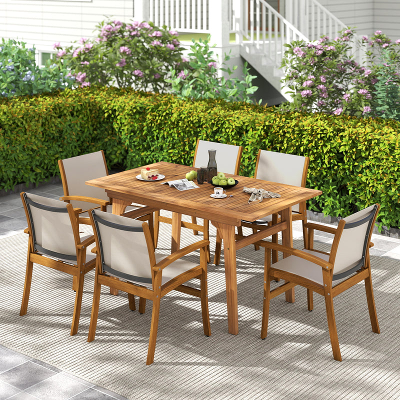 Costway - Patio Chairs Set of 2 Acacia Wood Armchairs with Breathable Fabric Back and Seat-Yellow