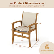 Costway - Patio Chairs Set of 2 Acacia Wood Armchairs with Breathable Fabric Back and Seat-Yellow