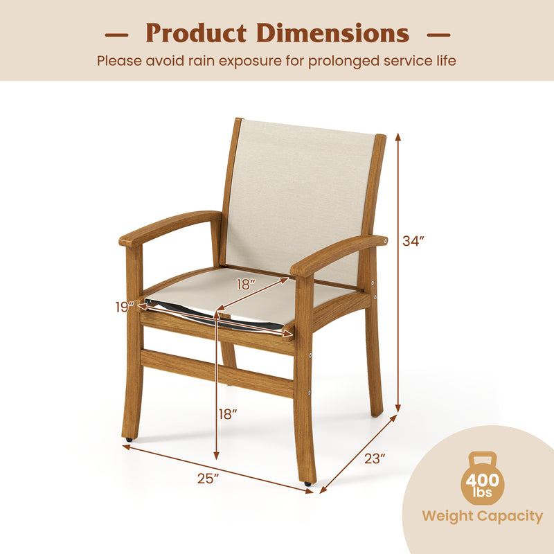 Costway - Patio Chairs Set of 2 Acacia Wood Armchairs with Breathable Fabric Back and Seat-Yellow