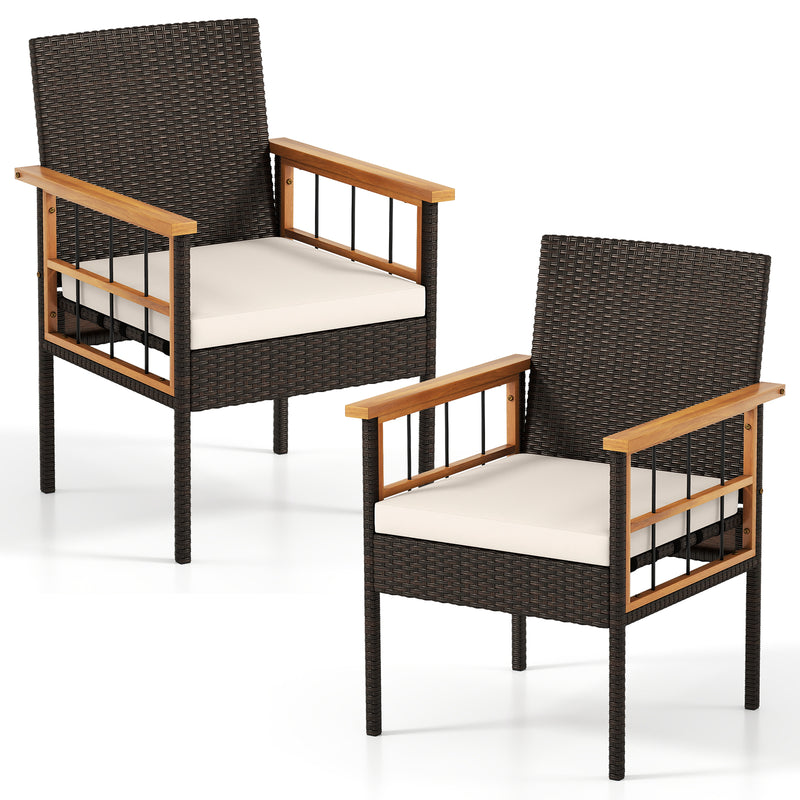 Costway - Patio Dining Chairs Set of 2 with Soft Cushions-White
