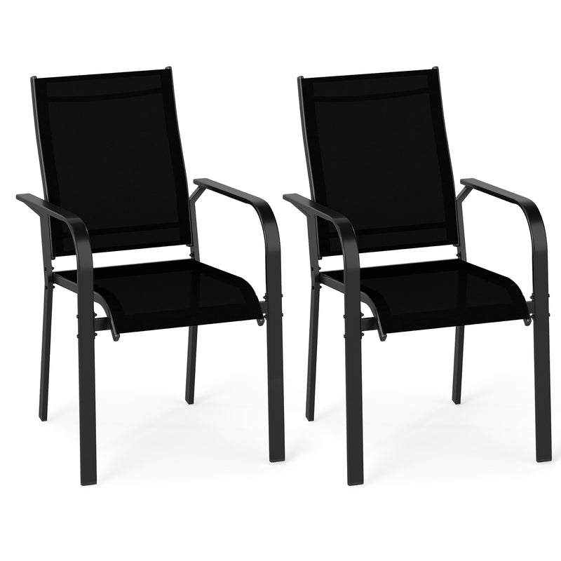 Costway - Patio Dining Chairs Set of 2/4/6 Stackable Outdoor Armchairs with Metal Frame-Set of 2