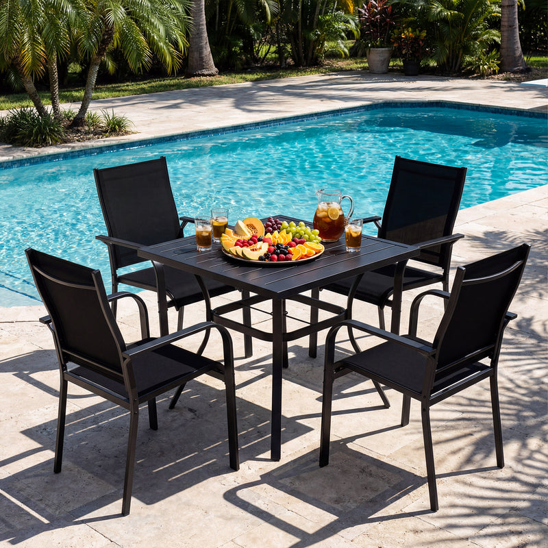 Costway - Patio Dining Chairs Set of 2/4/6 Stackable Outdoor Armchairs with Metal Frame-Set of 2