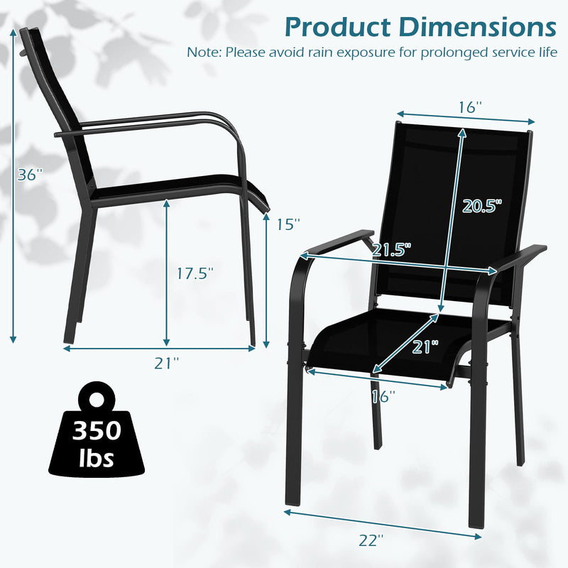 Costway - Patio Dining Chairs Set of 2/4/6 Stackable Outdoor Armchairs with Metal Frame-Set of 2