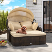 Costway - Patio PE Rattan Daybed with Retractable Canopy and Soft Cushions-Beige