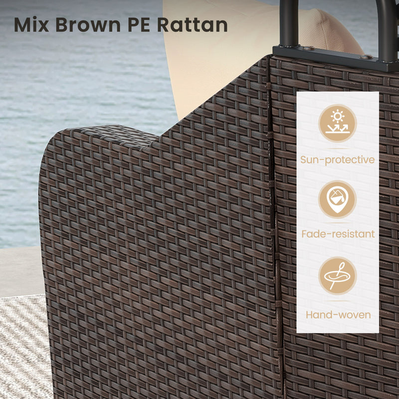 Costway - Patio PE Rattan Daybed with Retractable Canopy and Soft Cushions-Beige