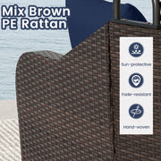 Costway - Patio PE Rattan Daybed with Retractable Canopy and Soft Cushions-Navy