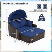 Costway - Patio PE Rattan Daybed with Retractable Canopy and Soft Cushions-Navy