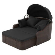 Costway - Patio PE Rattan Daybed with Retractable Canopy and Soft Cushions-Black