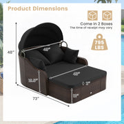 Costway - Patio PE Rattan Daybed with Retractable Canopy and Soft Cushions-Black
