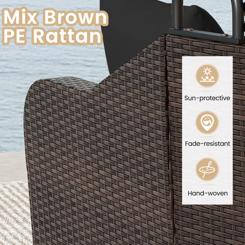 Costway - Patio PE Rattan Daybed with Retractable Canopy and Soft Cushions-Black