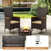 Costway - Patio Rattan Chairs Set of 2 Outdoor Wicker Dining Chairs with High Backrest-Beige