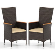 Costway - Patio Rattan Chairs Set of 2 Outdoor Wicker Dining Chairs with High Backrest-Beige