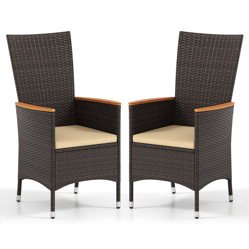 Costway - Patio Rattan Chairs Set of 2 Outdoor Wicker Dining Chairs with High Backrest-Beige