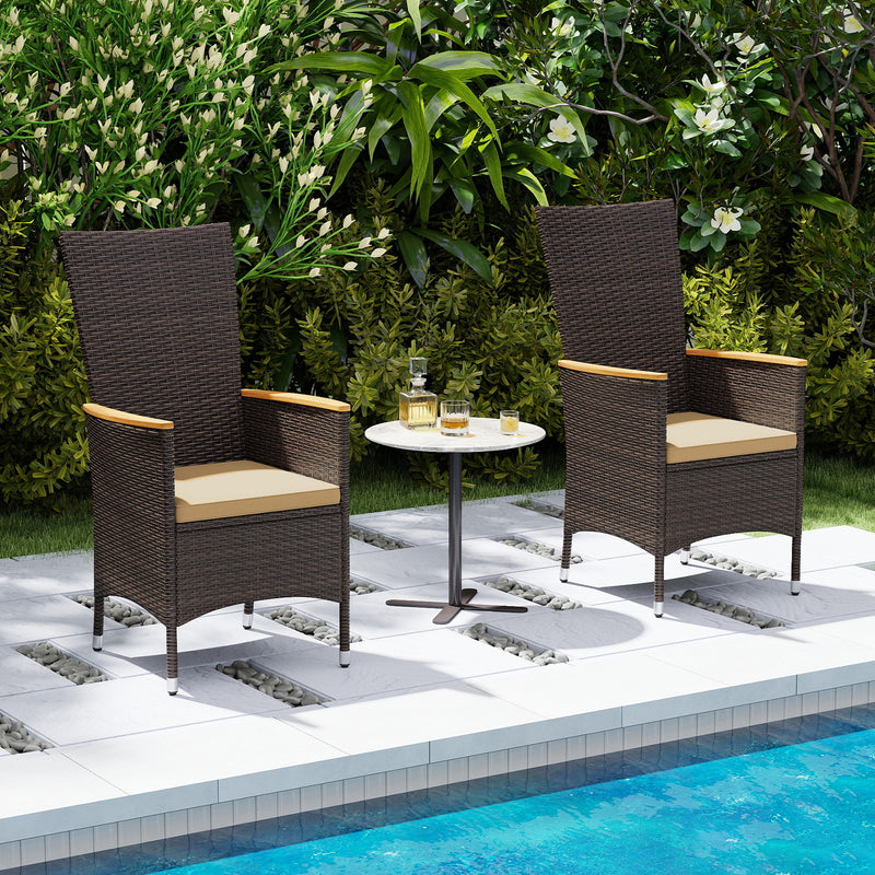 Costway - Patio Rattan Chairs Set of 2 Outdoor Wicker Dining Chairs with High Backrest-Beige