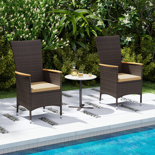 Costway - Patio Rattan Chairs Set of 2 Outdoor Wicker Dining Chairs with High Backrest-Beige
