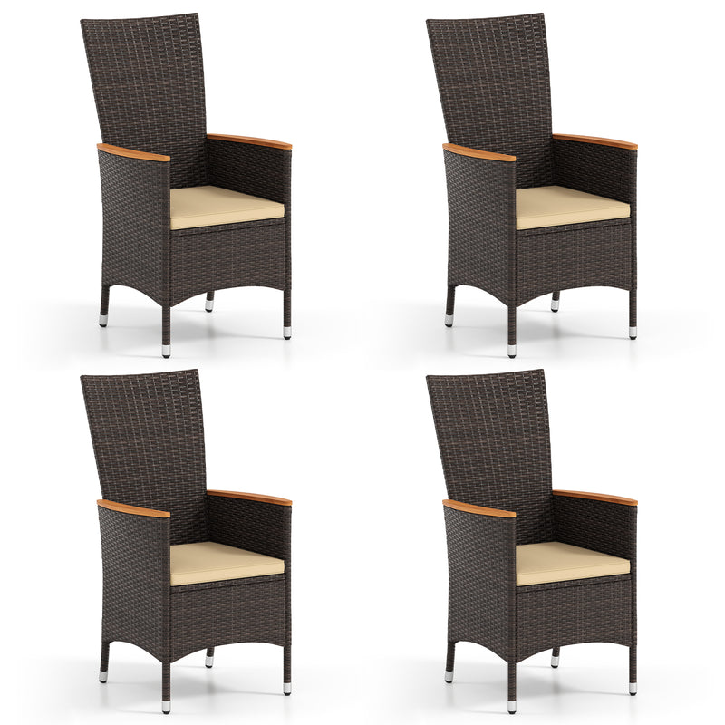 Costway - Patio Rattan Chairs Set of 4 Outdoor Wicker Dining Chairs with High Backrest-Beige