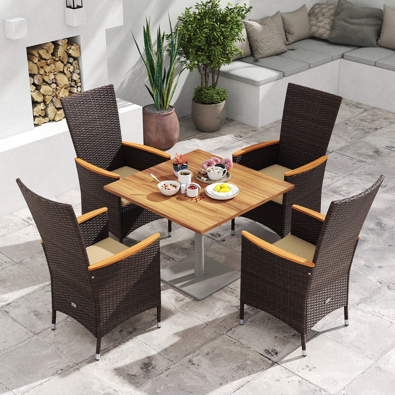 Costway - Patio Rattan Chairs Set of 4 Outdoor Wicker Dining Chairs with High Backrest-Beige