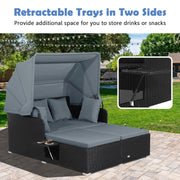 Costway - Patio Rattan Daybed with Retractable Canopy and Side Tables-Gray