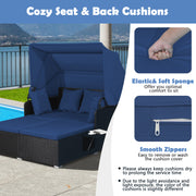 Costway - Patio Rattan Daybed with Retractable Canopy and Side Tables-Navy
