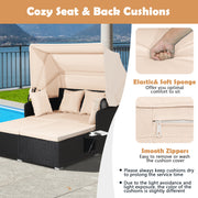 Costway - Patio Rattan Daybed with Retractable Canopy and Side Tables-Beige