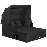 Costway - Patio Rattan Daybed with Retractable Canopy and Side Tables-Black