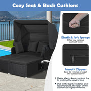 Costway - Patio Rattan Daybed with Retractable Canopy and Side Tables-Black