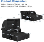 Costway - Patio Rattan Daybed with Retractable Canopy and Side Tables-Black