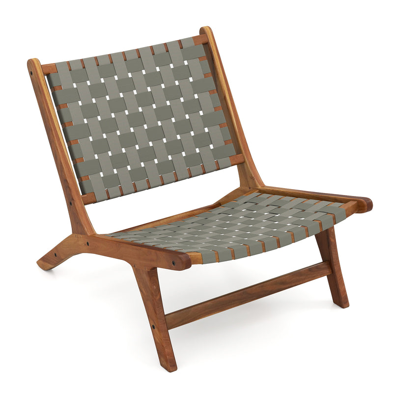 Costway - Patio Teak Wood Chair Outdoor Mid-Century Accent Chair with Nylon Webbing Seat