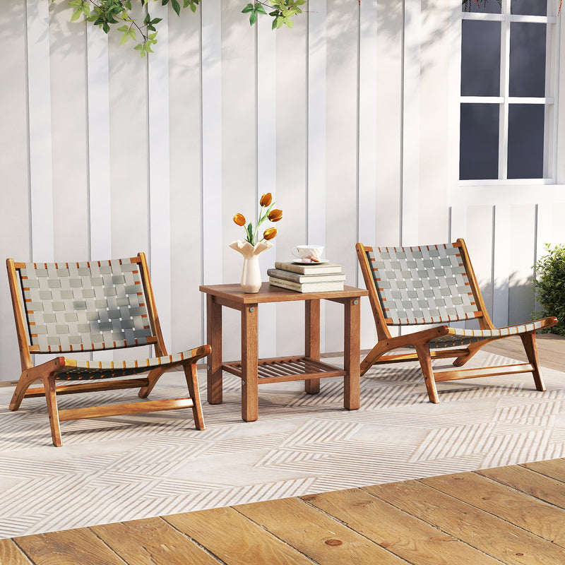 Costway - Patio Teak Wood Chair Outdoor Mid-Century Accent Chair with Nylon Webbing Seat
