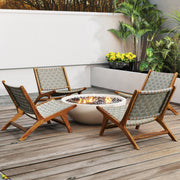 Costway - Patio Teak Wood Chair Outdoor Mid-Century Accent Chair with Nylon Webbing Seat