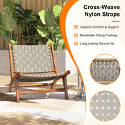 Costway - Patio Teak Wood Chair Outdoor Mid-Century Accent Chair with Nylon Webbing Seat