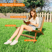 Costway - Patio Teak Wood Chair Outdoor Mid-Century Accent Chair with Nylon Webbing Seat