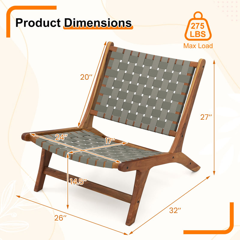 Costway - Patio Teak Wood Chair Outdoor Mid-Century Accent Chair with Nylon Webbing Seat