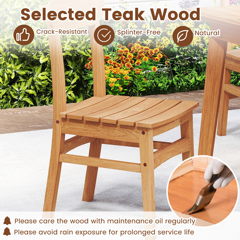 Costway - Patio Teak Wood Chair Armless Dining Chair with Slatted Seat