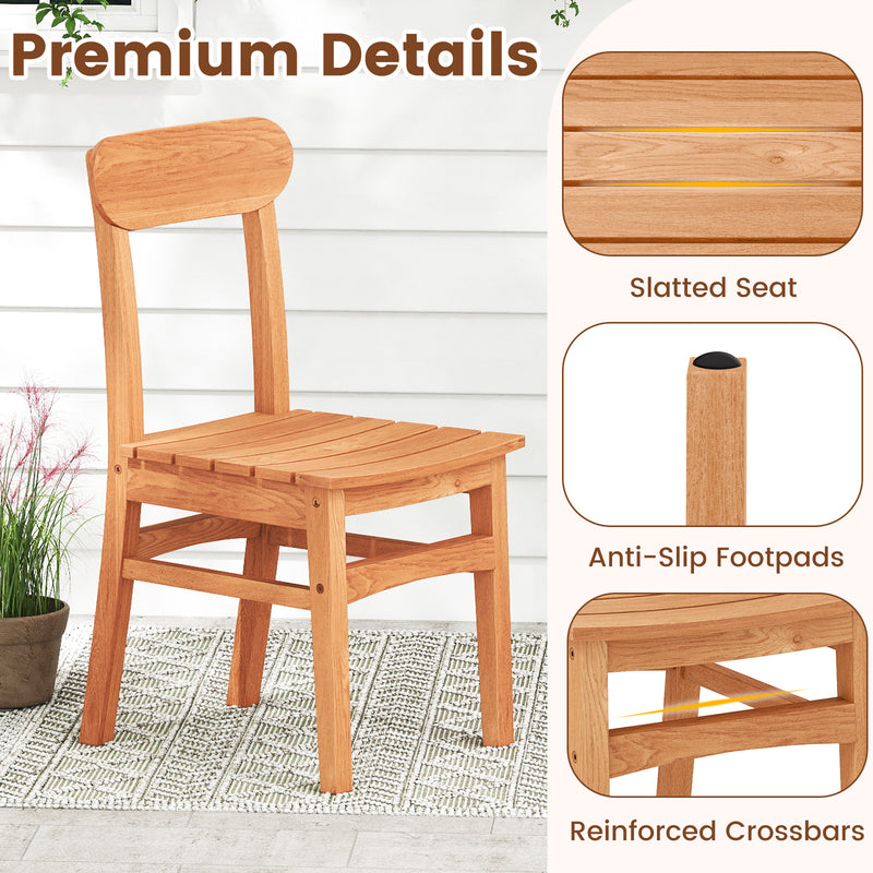 Costway - Patio Teak Wood Chair Armless Dining Chair with Slatted Seat