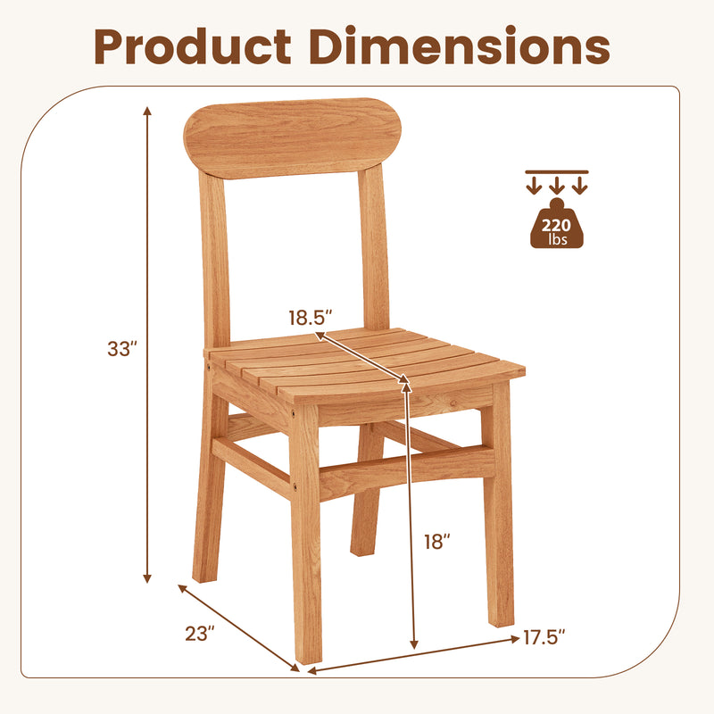 Costway - Patio Teak Wood Chair Armless Dining Chair with Slatted Seat