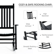 Outsunny - Wooden Porch Rocking Chair Outdoor Patio Rocker Garden Single Leisure Reclining Seat Armchair Black
