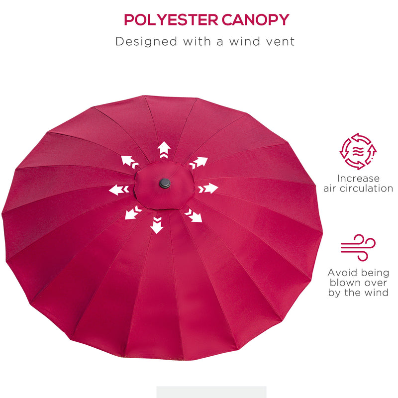Outsunny - 8ft Shanghai Garden Parasol Umbrella with Crank & Tilt, Adjustable Outdoor Sun Shade, Wine Red — 84D-103WR
