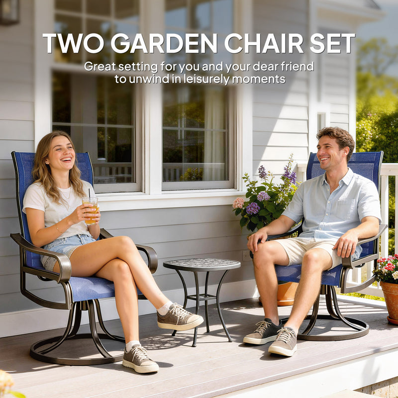 Outsunny - Patio Dining Chairs Set of 2, 360° Swivel Rocking Outdoor Chairs with Armrests, Breathable Mesh, Navy Blue