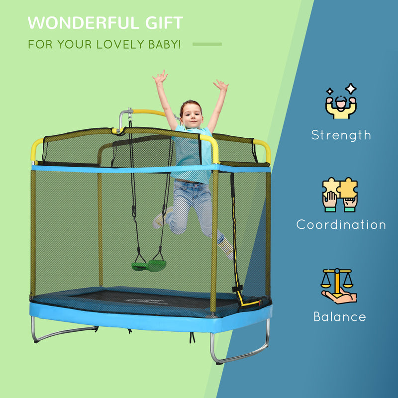 Qaba 6.9FT Kids Trampoline with Safety Net, Gymnastics Bar, Swing, Toddler Trampoline for 3-6 Years Old Outdoor
